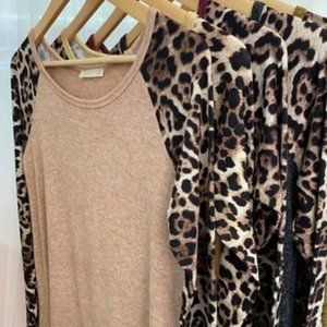 Long Sleeve Beige/Animal Print Top